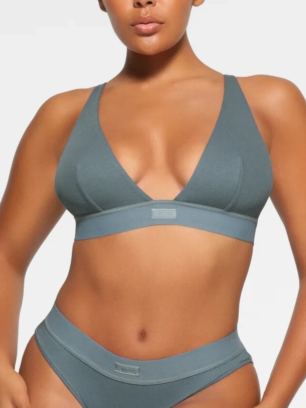 SKIMS Dusty Blue Ribbed Triangle Bralette
